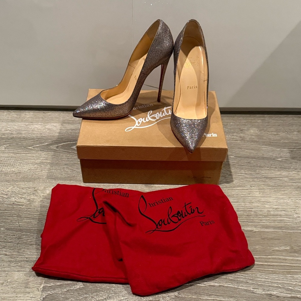 Christian Louboutin So Kate 120 Glitter Silver Heels 37.5